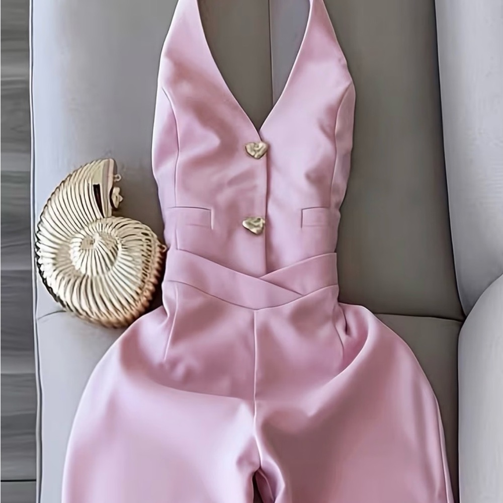 Pink Blush Jumpsuit with Heart Accents